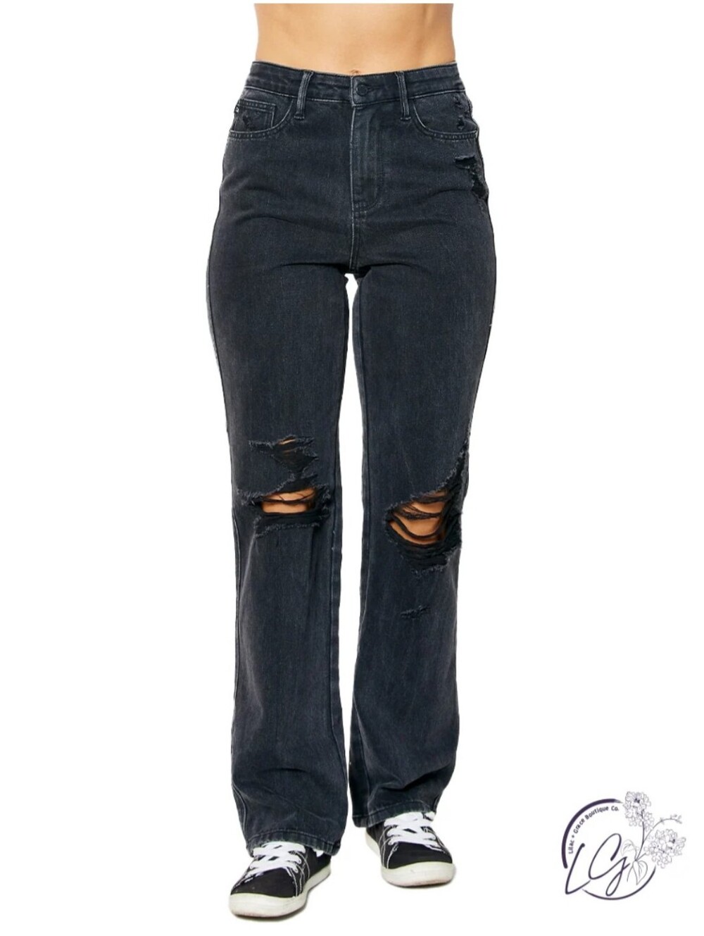 Judy Blue black 90s straight high waist distressed denim jeans
